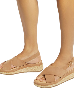 Dune London Kiya Nubuck Wedge Heel Strappy Footbed Sandals - view 2, Camel