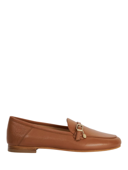 Dune London Greya Leather Buckle Detail Loafers, Tan
