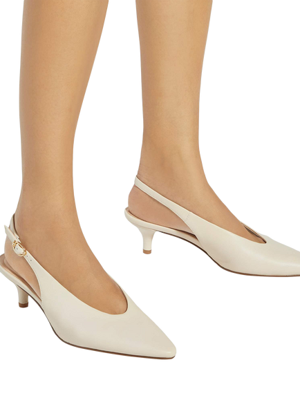Dune London Credibility Leather Pointed Slingback Courts, Ecru - view 2, Ecru