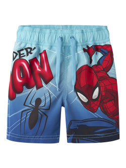 NAME IT Kids' Spiderman Swim Shorts, Bluefish, Bluefish