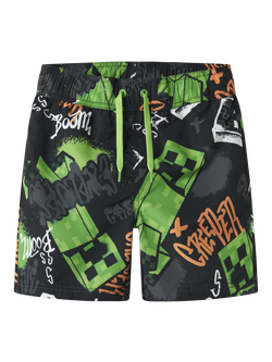 NAME IT Kids' Minecraft Swim Shorts, Black, Black