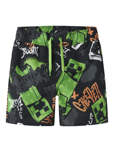 NAME IT Kids' Minecraft Swim Shorts, Black, Black