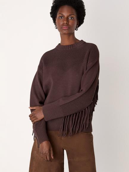 Whistles Fringe Rib Detail Jumper, Brown