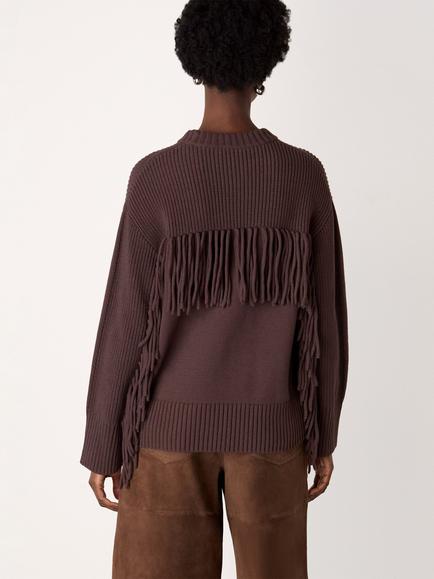 Whistles Fringe Rib Detail Jumper - view 2, Brown