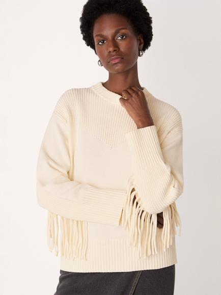 Whistles Fringe Rib Detail Jumper, Ivory