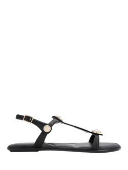 Carvela Amalia Wide Fit Leather Embellished Slingback Footbed Sandals, Black, Black