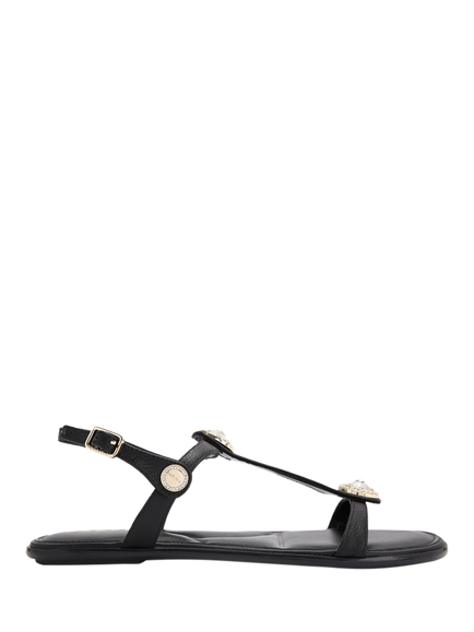 Carvela Amalia Wide Fit Leather Embellished Slingback Footbed Sandals, Black, Black