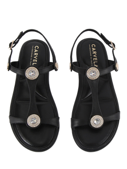 Carvela Amalia Wide Fit Leather Embellished Slingback Footbed Sandals, Black - view 2, Black