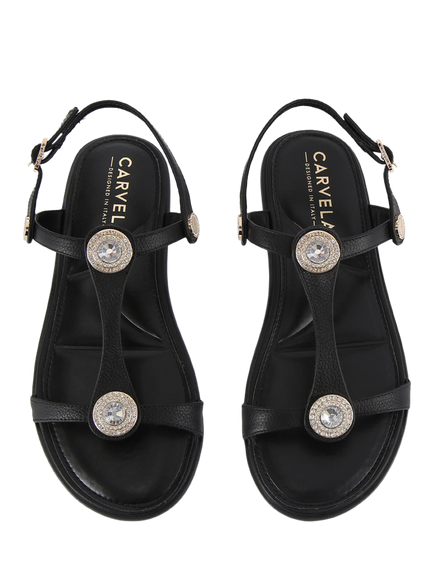 Carvela Amalia Wide Fit Leather Embellished Slingback Footbed Sandals, Black - view 2, Black