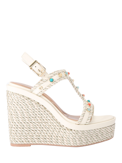 Carvela Sorella Beaded Wedge Heel Espadrille Sandals, Natural Putty, Natural Putty