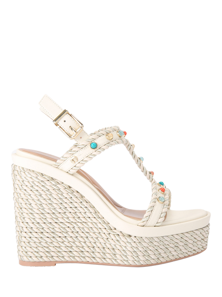 Carvela Sorella Beaded Wedge Heel Espadrille Sandals, Natural Putty, Natural Putty