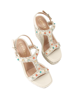 Carvela Sorella Beaded Wedge Heel Espadrille Sandals, Natural Putty - view 2, Natural Putty