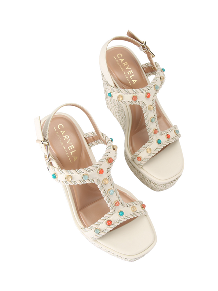 Carvela Sorella Beaded Wedge Heel Espadrille Sandals, Natural Putty - view 2, Natural Putty