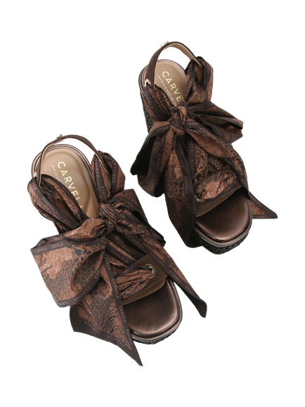 Carvela Sorrento Scarf Wedge Sandals, Brown Mid - view 2, Brown Mid