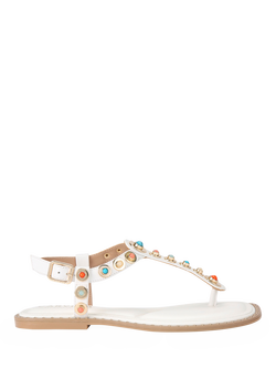 Carvela Amalfi Leather Embellished T-Bar Flat Sandals, White, White