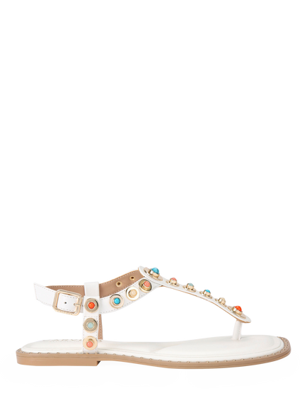 Carvela Amalfi Leather Embellished T-Bar Flat Sandals, White, White
