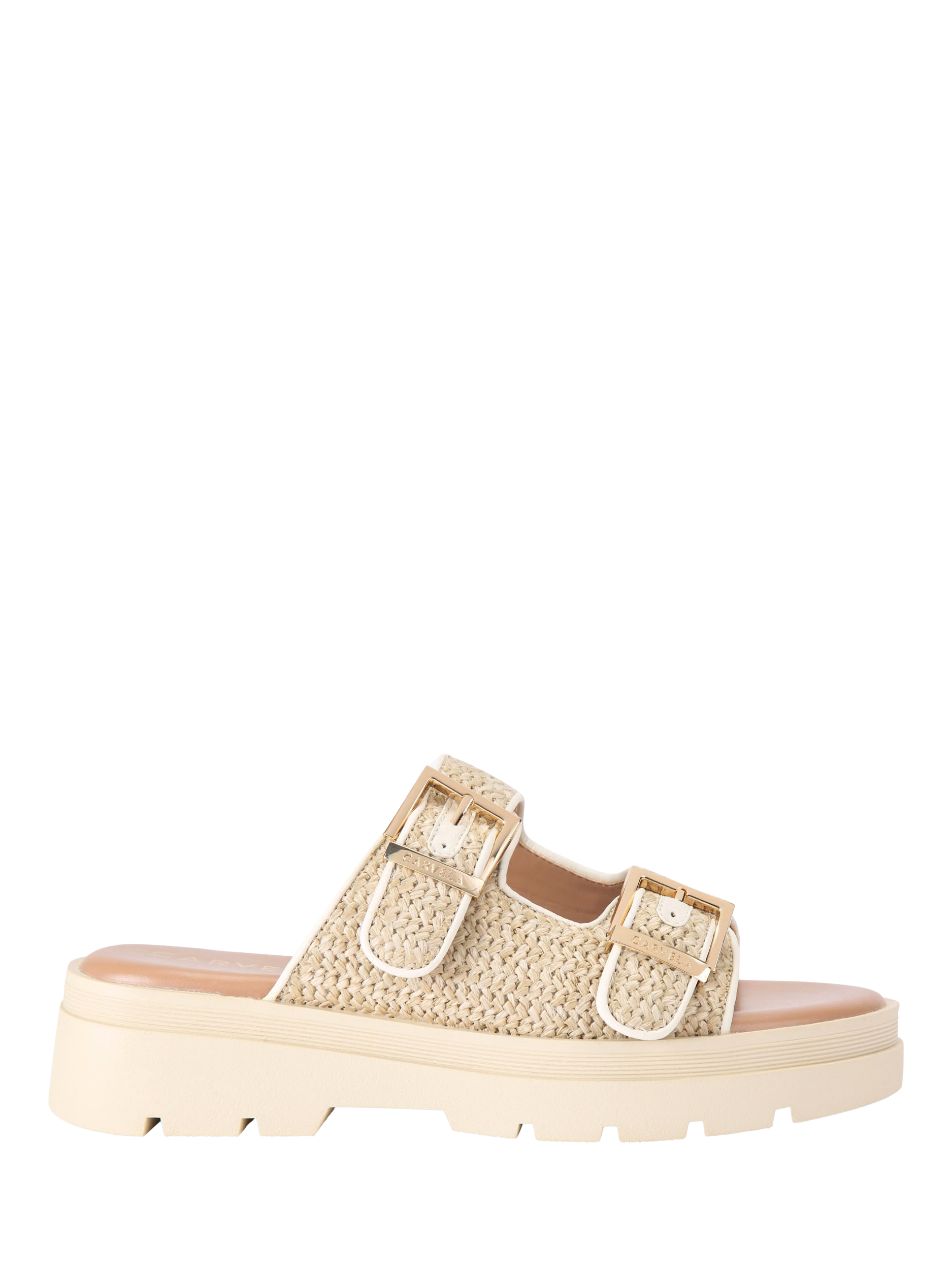 Product image 1 of 5, which shows Carvela Bormio Buckle Sandals, Beige Combination, 3