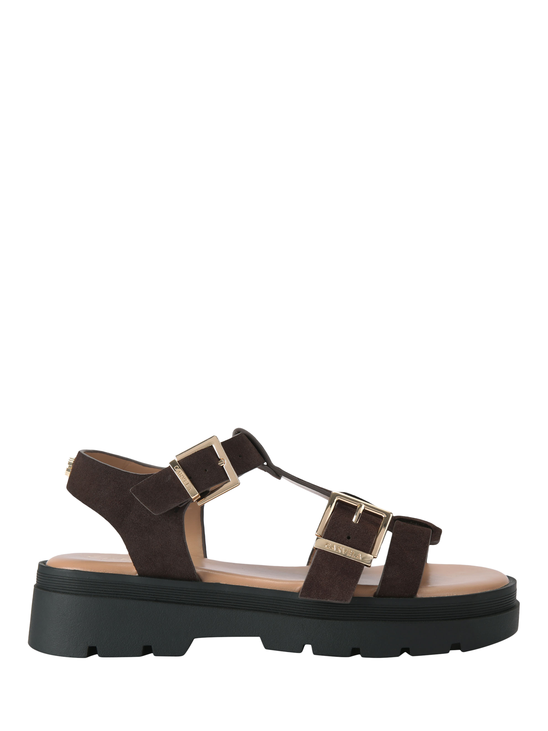 Product image 1 of 5, which shows Carvela Bormio Buckle Strappy Sandals, Brown Mid, 3