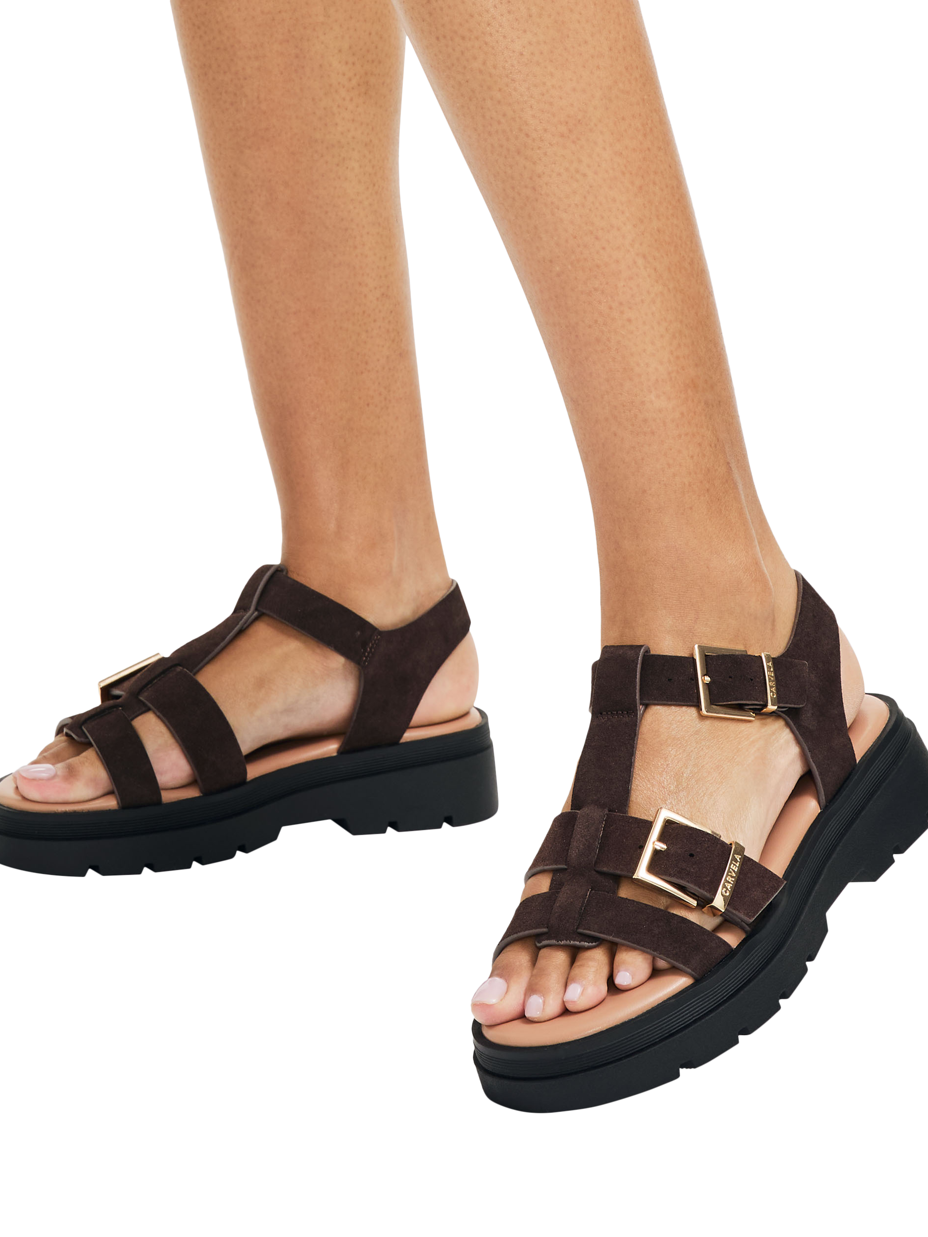 Product image 2 of 5, which shows Carvela Bormio Buckle Strappy Sandals, Brown Mid, 3