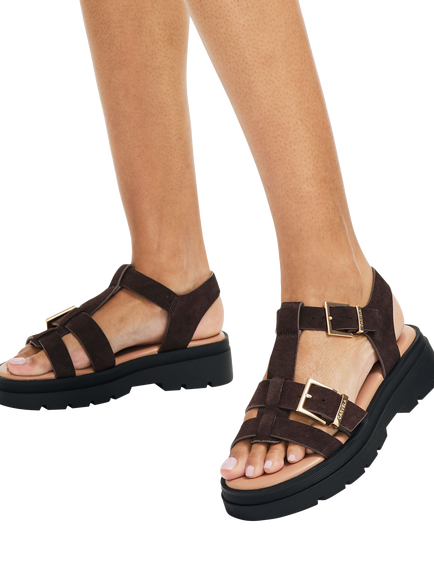 Carvela Bormio Buckle Strappy Sandals, Brown Mid - view 2, Brown Mid