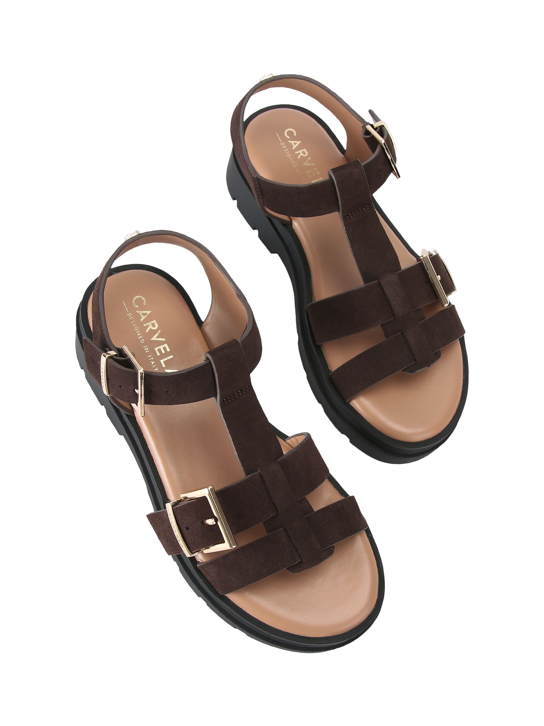 Product image 3 of 5, which shows Carvela Bormio Buckle Strappy Sandals, Brown Mid, 3