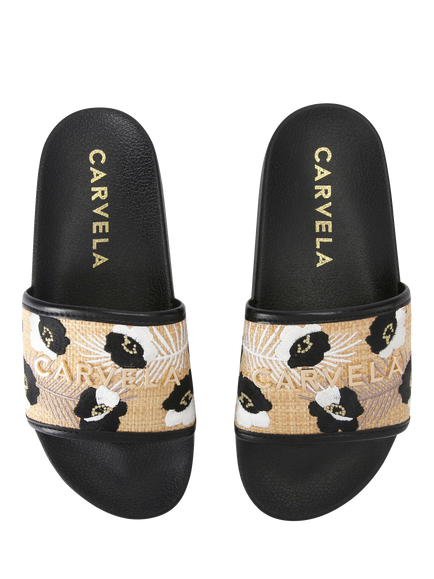 Carvela Giorgia Flower Slider Sandals, Black/Multi - view 2, Black/Multi