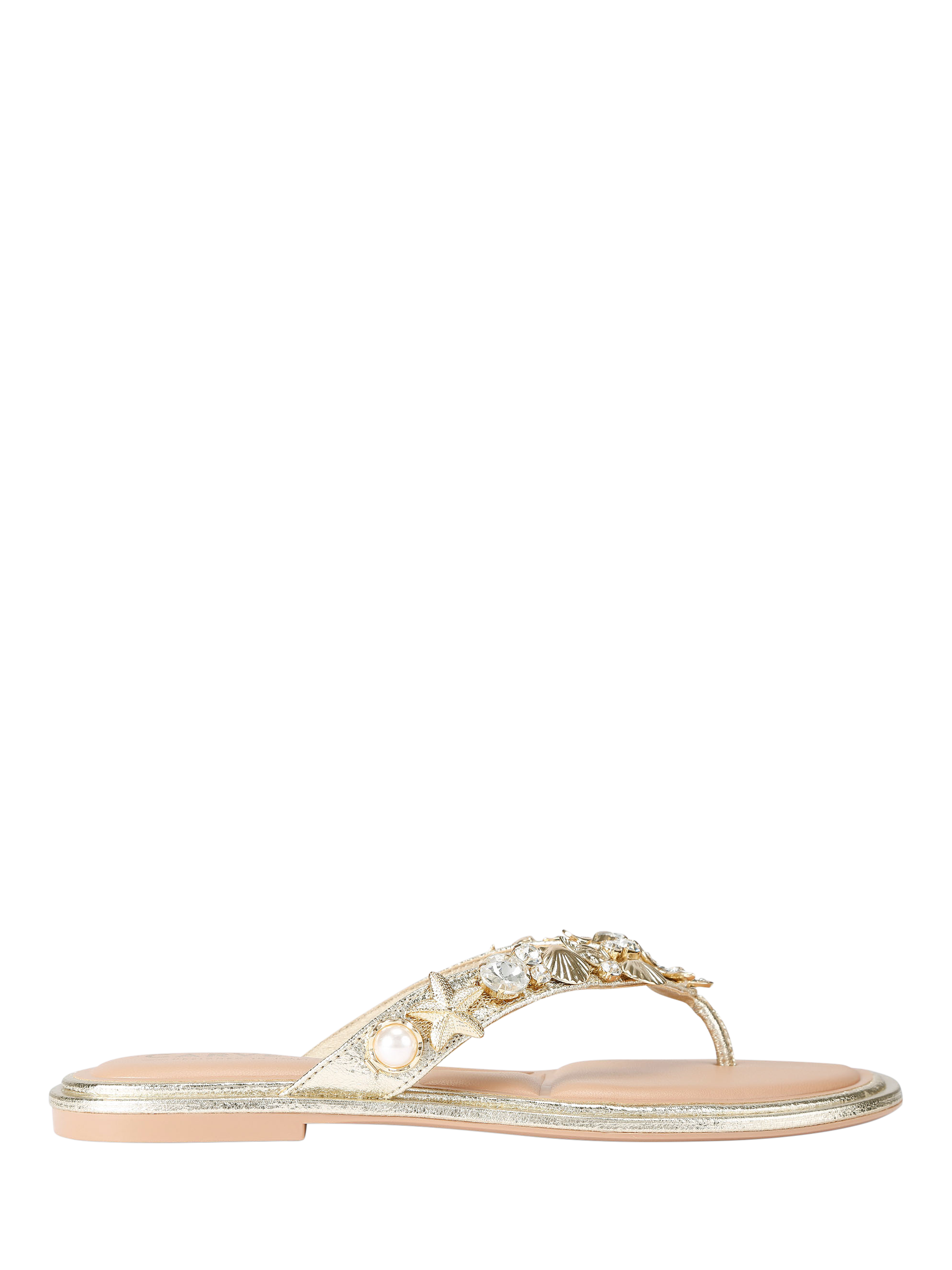 Product image 1 of 5, which shows Carvela Marina Embellished Open Toe Flat Sandals, Gold, 3
