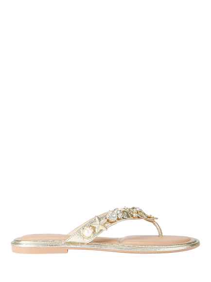 Carvela Marina Embellished Open Toe Flat Sandals, Gold, Gold