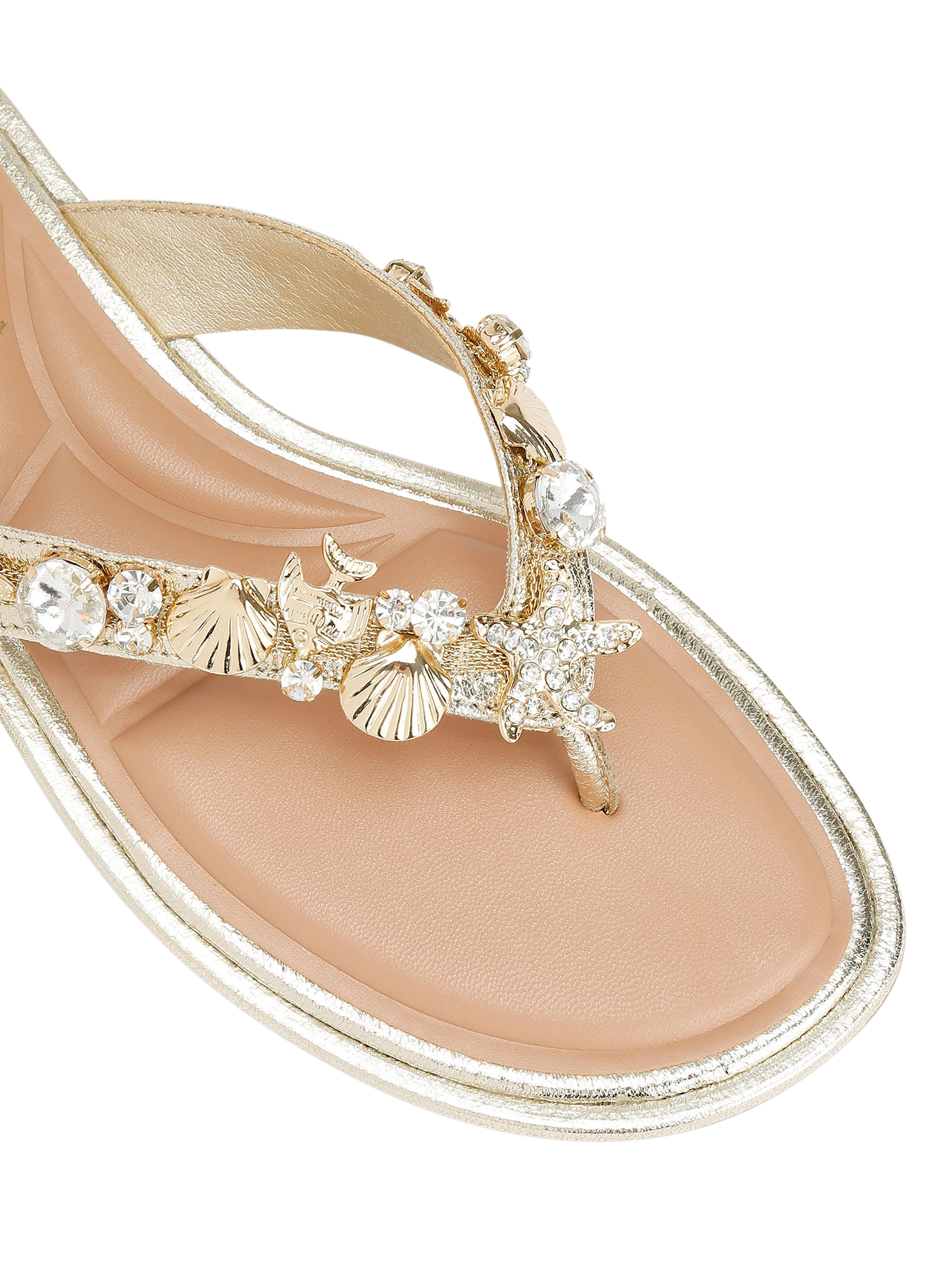 Product image 5 of 5, which shows Carvela Marina Embellished Open Toe Flat Sandals, Gold, 3
