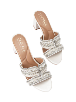 Carvela Pageant Embellished Block Heel Sandals, White - view 2, White