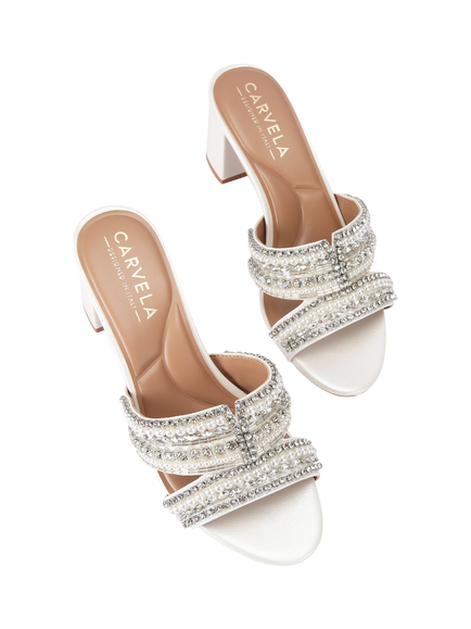 Carvela Pageant Embellished Block Heel Sandals, White - view 2, White