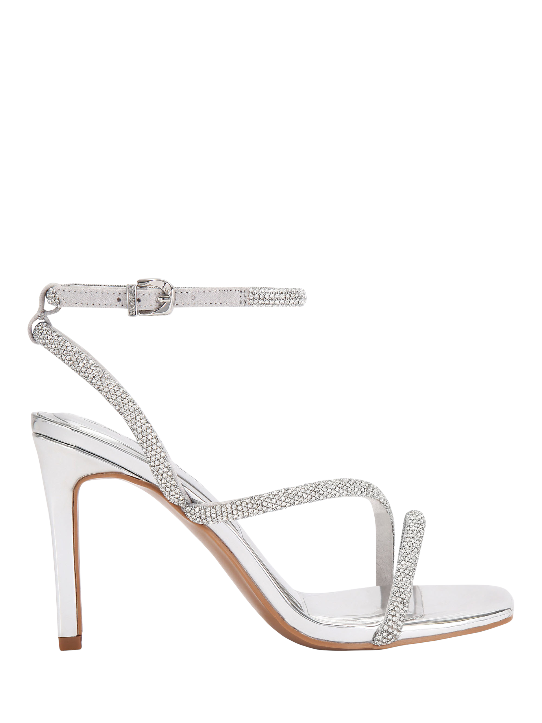 Product image 1 of 5, which shows Carvela Paparazzi Embellished High Heel Sandals, Silver, 3