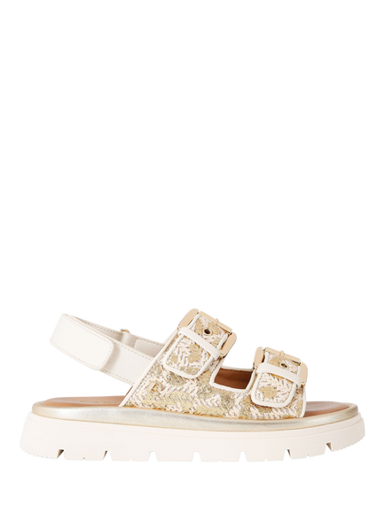 Carvela Pavilion Slingback Double Buckle Sandals, Gold, Gold