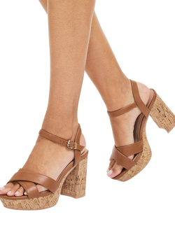 Carvela Sonata Cork High Heel Strappy Sandals, Brown Tan - view 2, Brown Tan