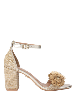 Carvela Sorrento Flower Block Heel Sandals, Gold, Gold