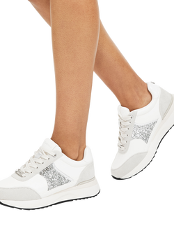 Carvela Angelina Embellished Lace Up Trainers, Silver - view 2, Silver