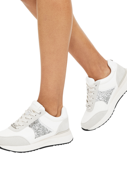 Carvela Angelina Embellished Lace Up Trainers, Silver - view 2, Silver