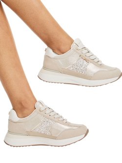 Carvela Angelina Embellished Lace Up Trainers, Gold - view 2, Gold