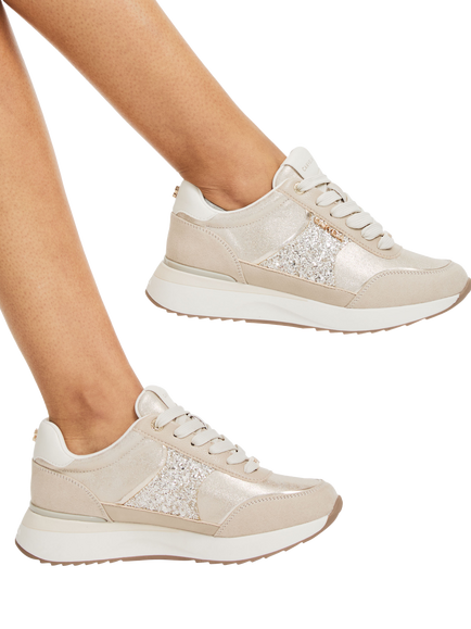 Carvela Angelina Embellished Lace Up Trainers, Gold - view 2, Gold