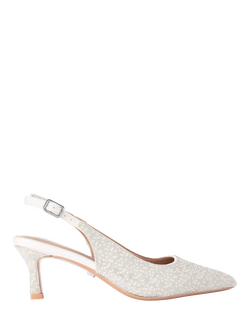 Carvela Corletta Low Heel Embellished Slingback Court Shoes, White, White