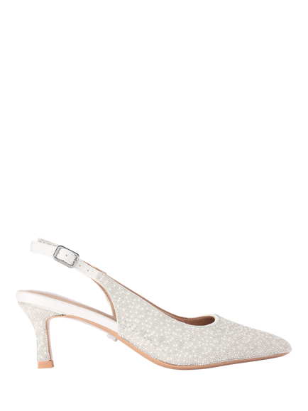 Carvela Corletta Low Heel Embellished Slingback Court Shoes, White, White