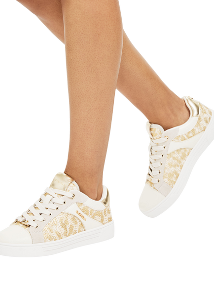 Carvela Daze Raffia Trainers, White/Gold - view 2, White/Gold