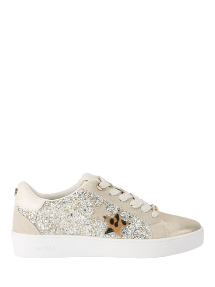 Carvela Galassia Glitter lace Up Trainers, Gold