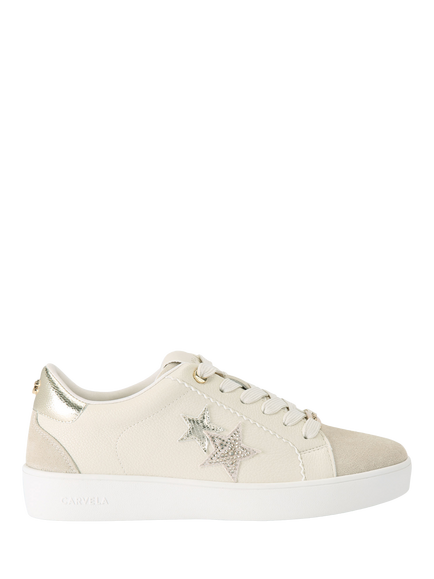 Carvela Galassia Glitter lace Up Trainers, Natural
