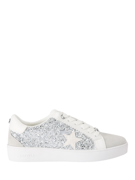 Carvela Galassia Glitter lace Up Trainers, Silver