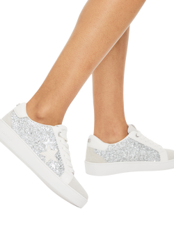 Carvela Galassia Glitter lace Up Trainers - view 2, Silver