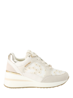 Carvela High Rise Daisy Embellished Trainers, White, White