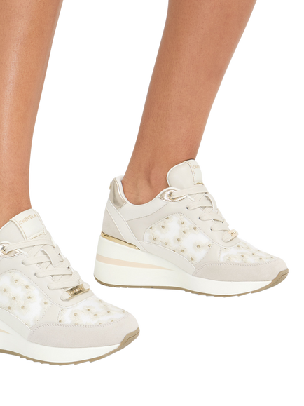 Carvela High Rise Daisy Embellished Trainers, White - view 2, White