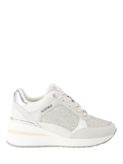 Carvela High Rise Pearl Embellished Trainers, White, White
