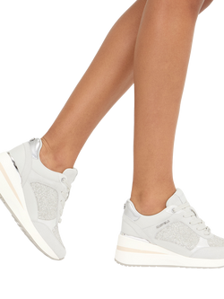 Carvela High Rise Pearl Embellished Trainers, White - view 2, White